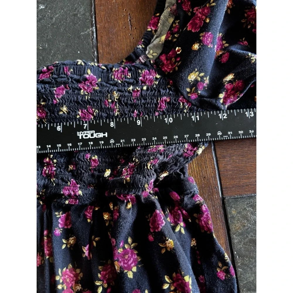 Old Navy Girls Size Large Black Red Floral Dress Long Sleeve Open Back Boho